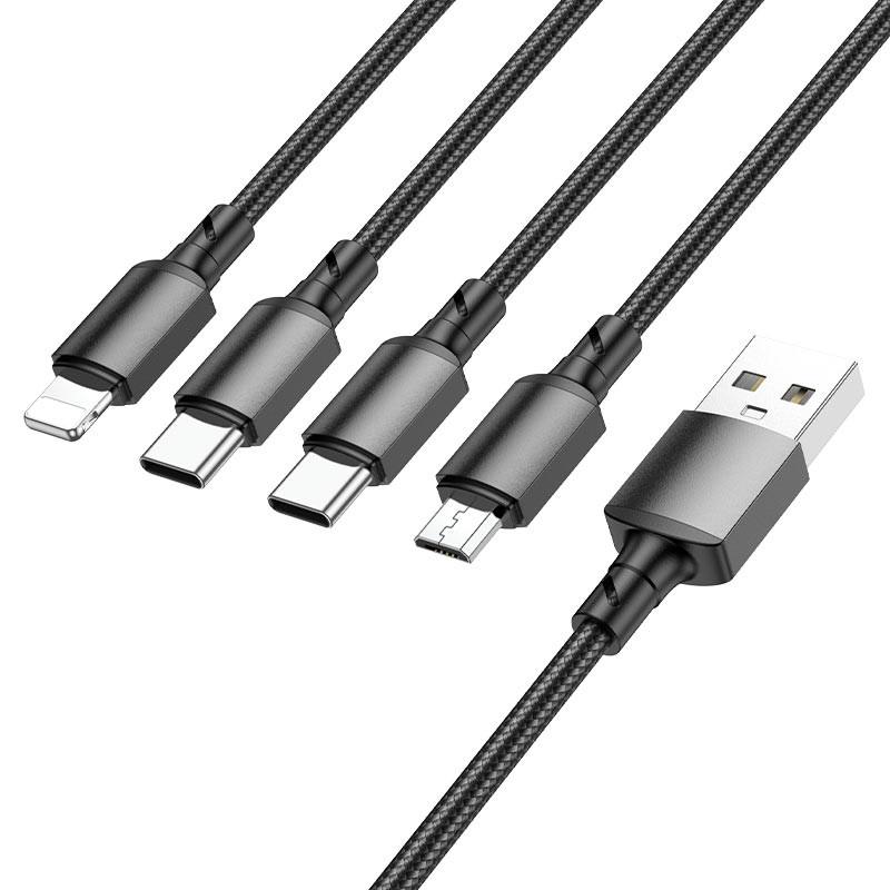 Дата кабель Borofone BX72 USB to 4in1 Type-C/Type-C/MicroUSB/Lightning 1 м Black Дата кабель Borofone BX72 USB to 4in1 Type-C/Type-C/MicroUSB/Lightning 1 м Black