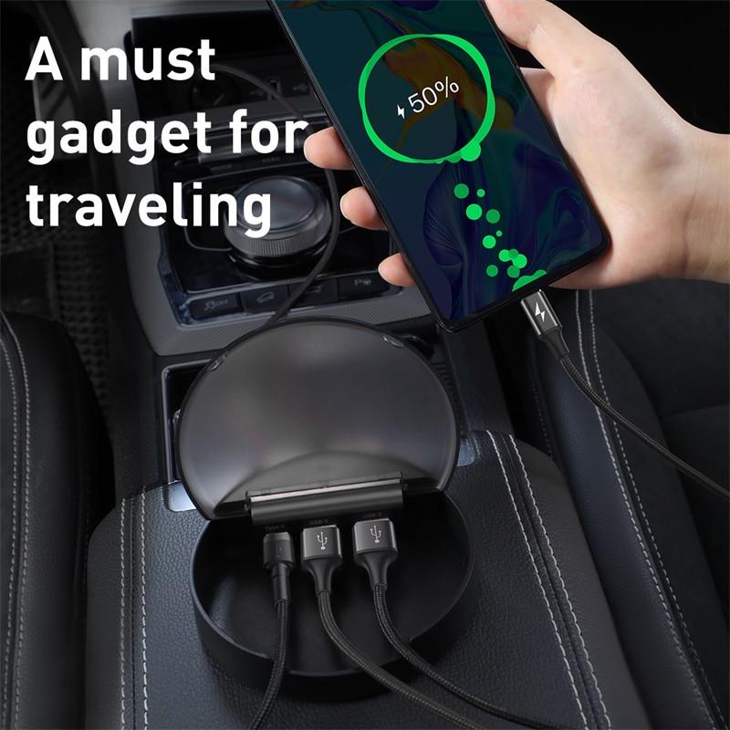 Зарядна станція в авто BASEUS Car Sharing Charging Station Type C/Dual USB with Three-in-one M/L/T Cable 3 A - фото 4