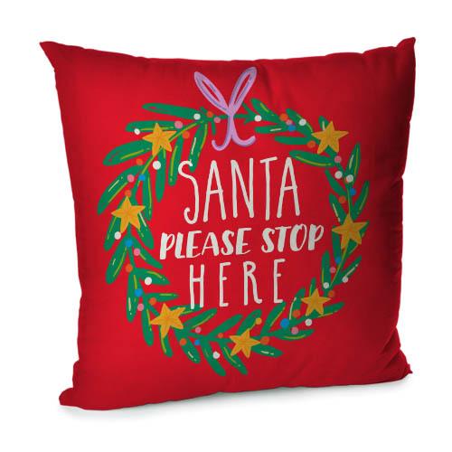 Подушка диванная с бархата Santa please stop here 45x45 см (45BP_22NG027)