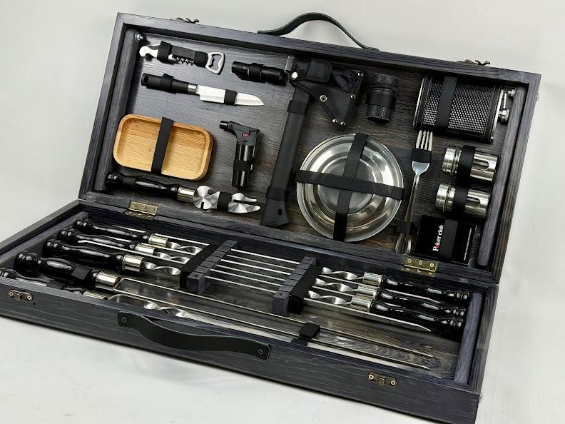 Набір шампурів подарунковий Богатир великий з нержавіючої сталі в дерев'яному кейсі Чорний (21-10-KS-7514) - фото 6 Набір шампурів подарунковий Богатир великий з нержавіючої сталі в дерев'яному кейсі Чорний (21-10-KS-7514) - фото 6