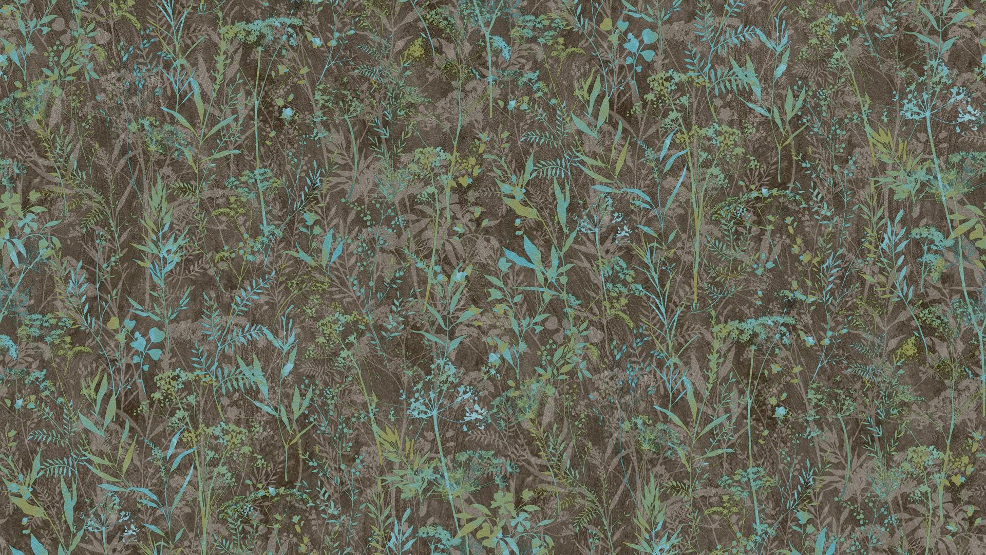 Обои флизелиновые SINTRA Herbarium 252925 винил горячего тиснения 1,06х10,05 м Бирюзово-коричневый