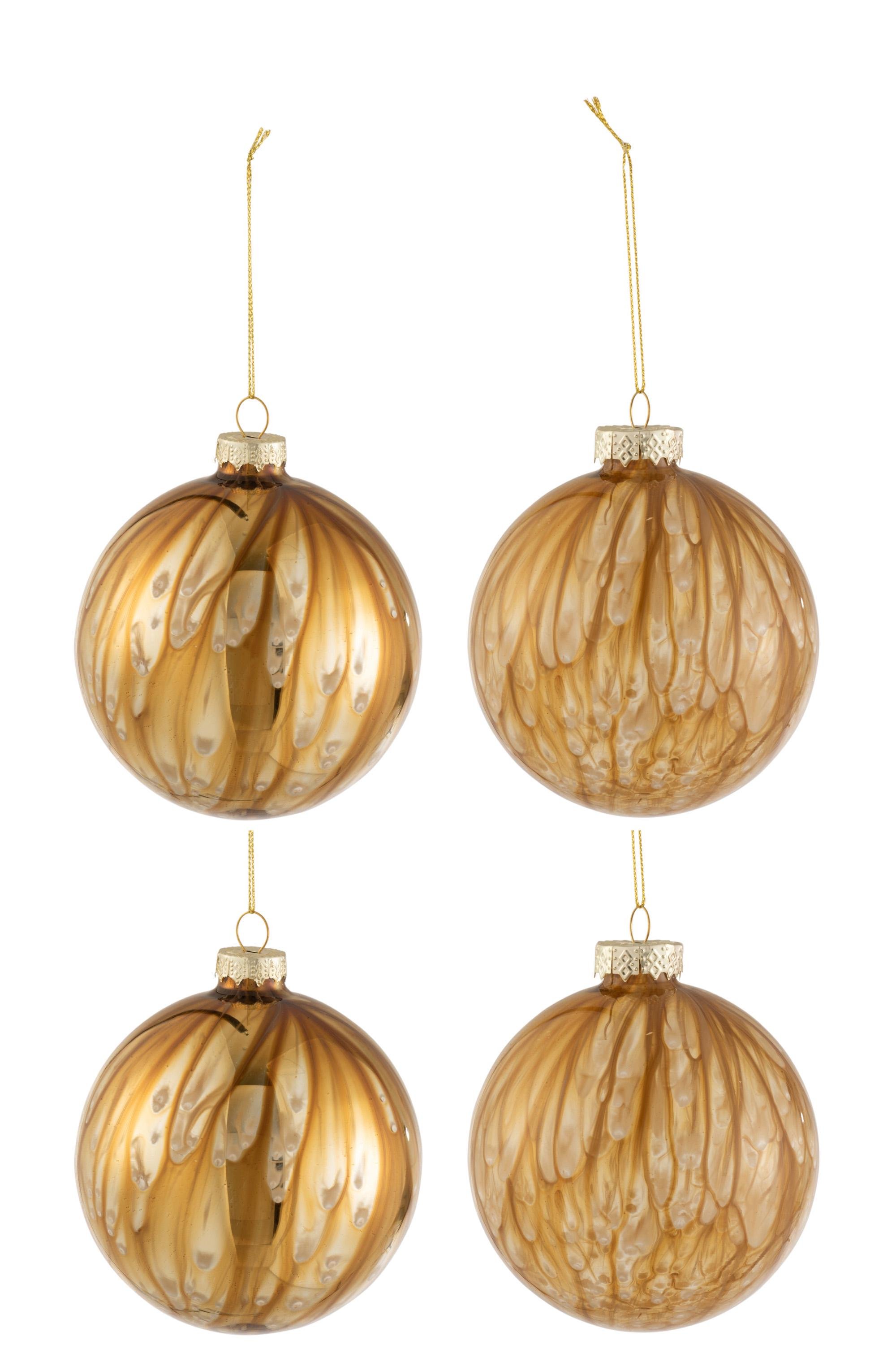 Елочные стеклянные шары J-LINE с эффектом потока набор из 4 шаров 10 см Золотой