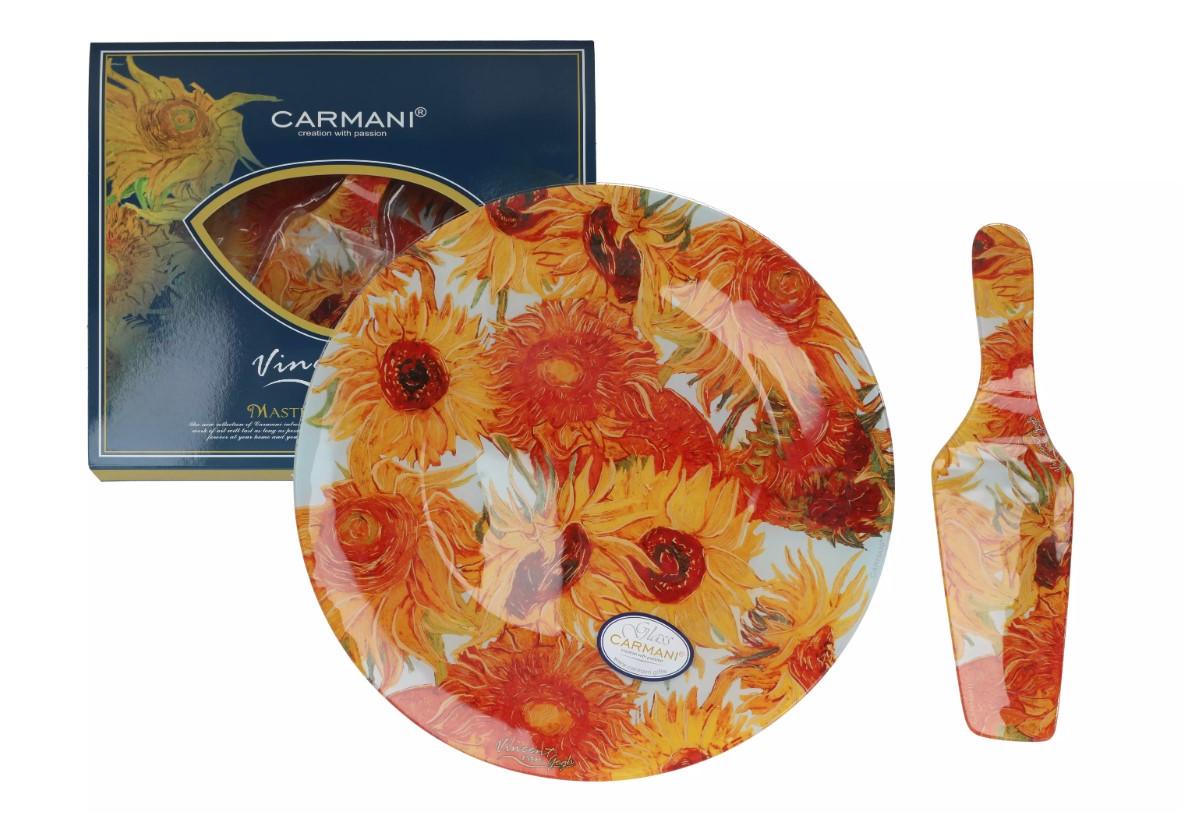 Стеклянная тарелка для торта Carmani с лопаткой Ван Гог Звездная ночь d 30 см (198-1224) - фото 5