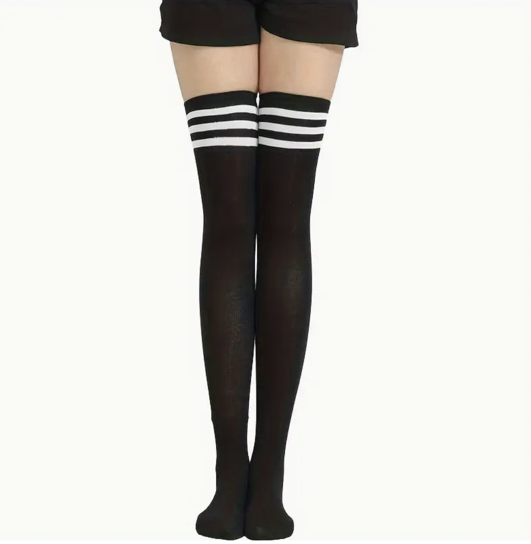 Чулки женские выше колена one size Черно-белый (29468590)