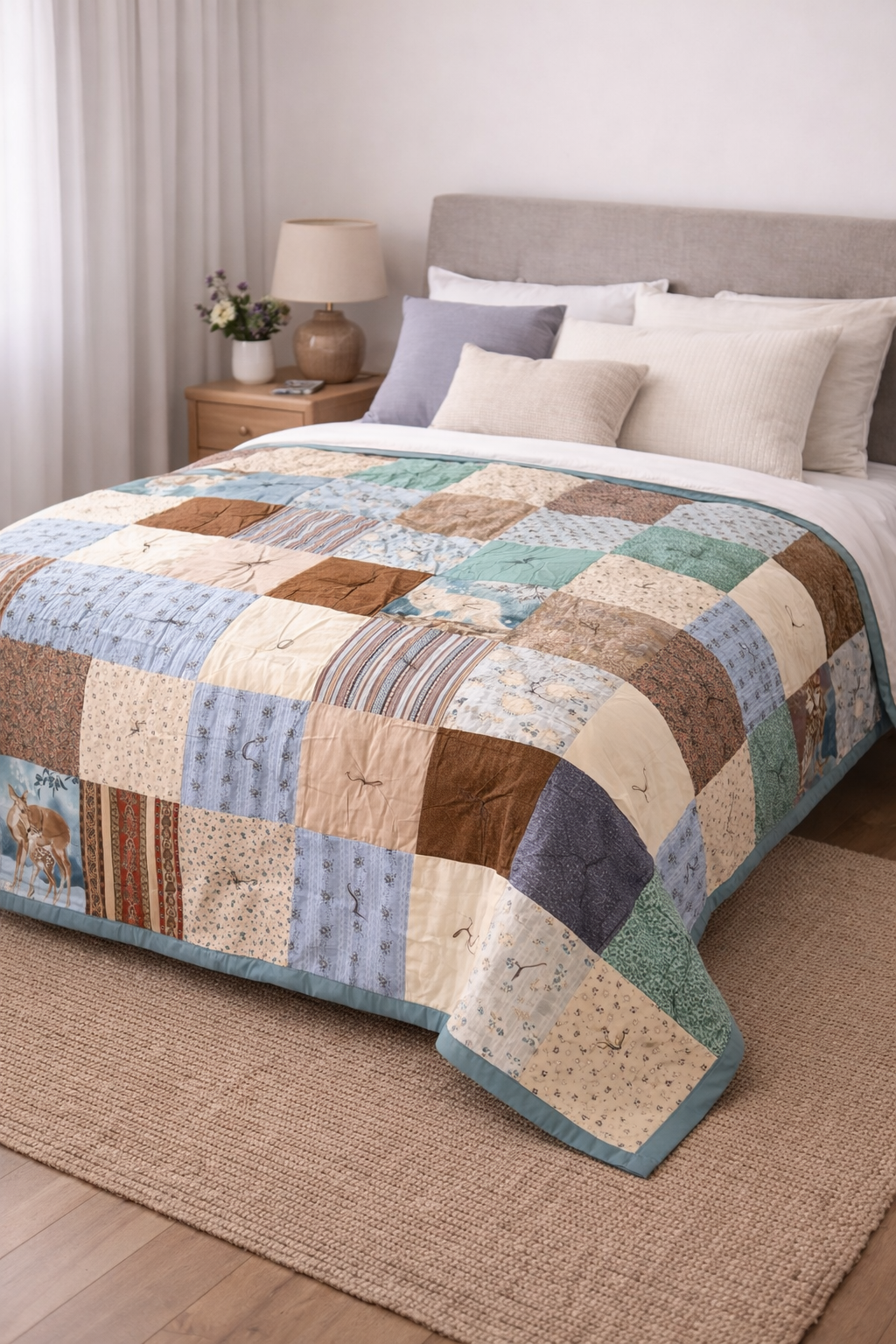 Покрывало пэчворк ручной работы 150х200 см. Лесная тишина