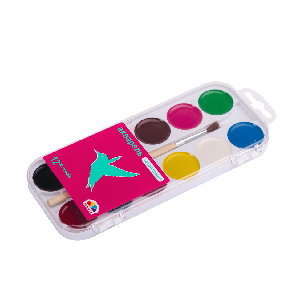 Акварельные краски Увлечения 12 цв. с кисточкой (200105 4820219211563)