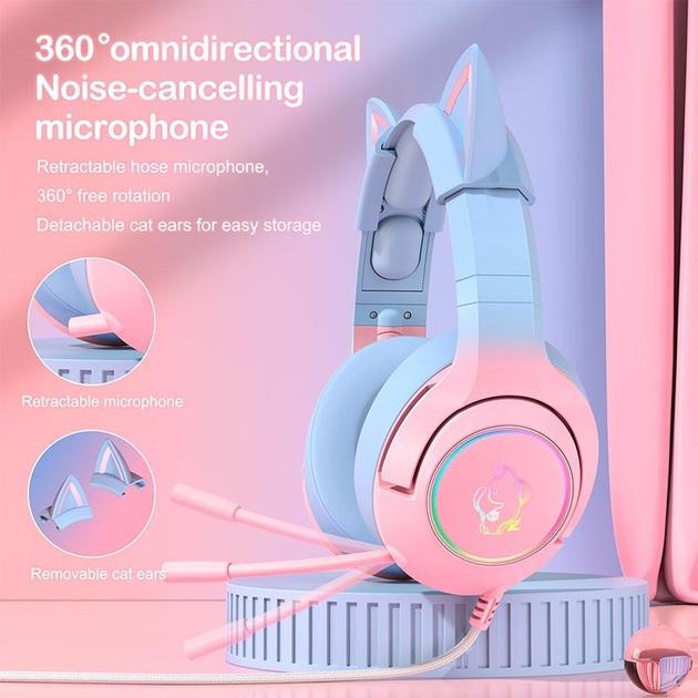 Наушники с гарнитурой Onikuma Gaming Audio K9 для Android/ПК/PS4/Xbox/Switch (pink&blue) - фото 7