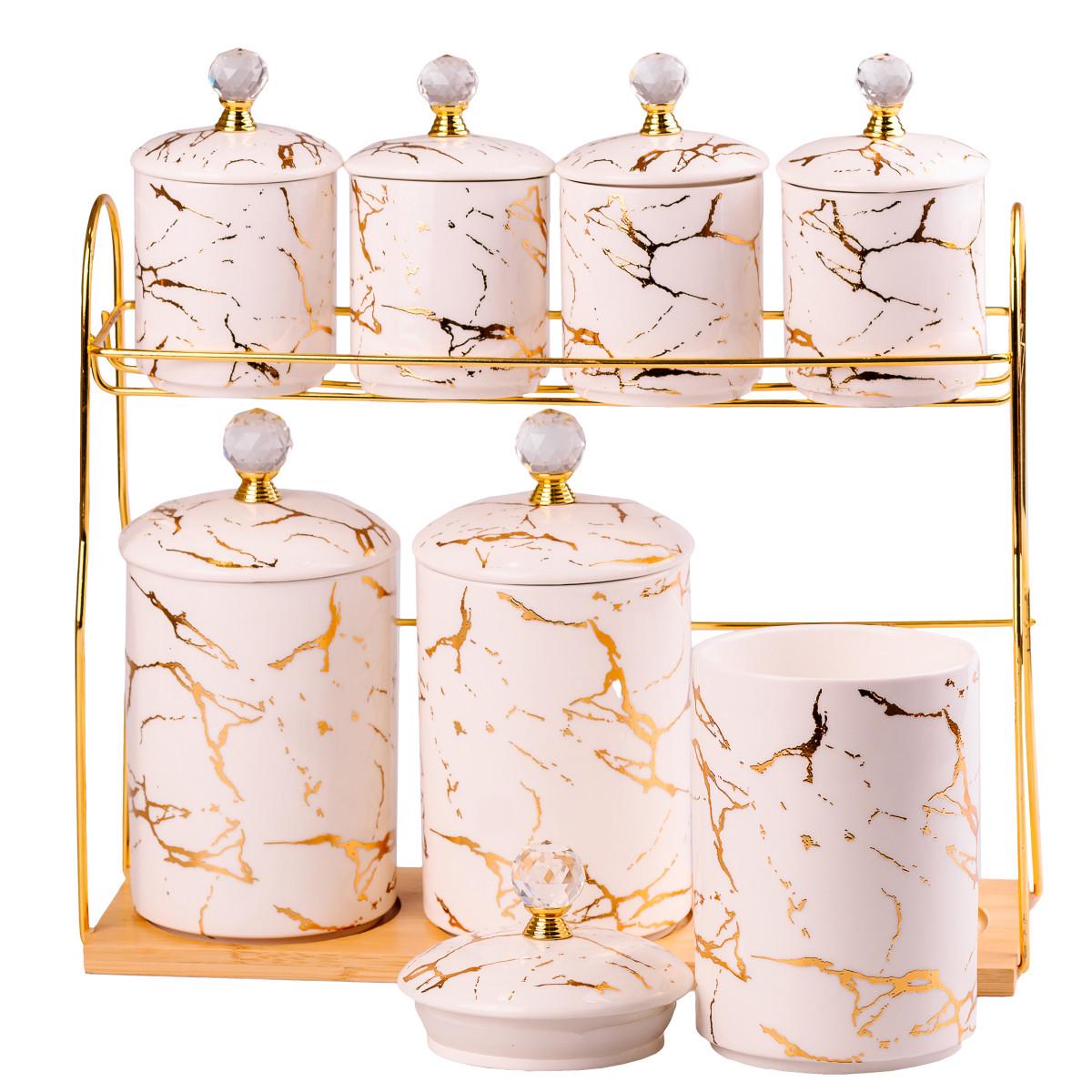 Набір для сипучих продуктів на металевій підставці 7 предметів по 300 мл і 700 мл (HP-1215) - фото 2