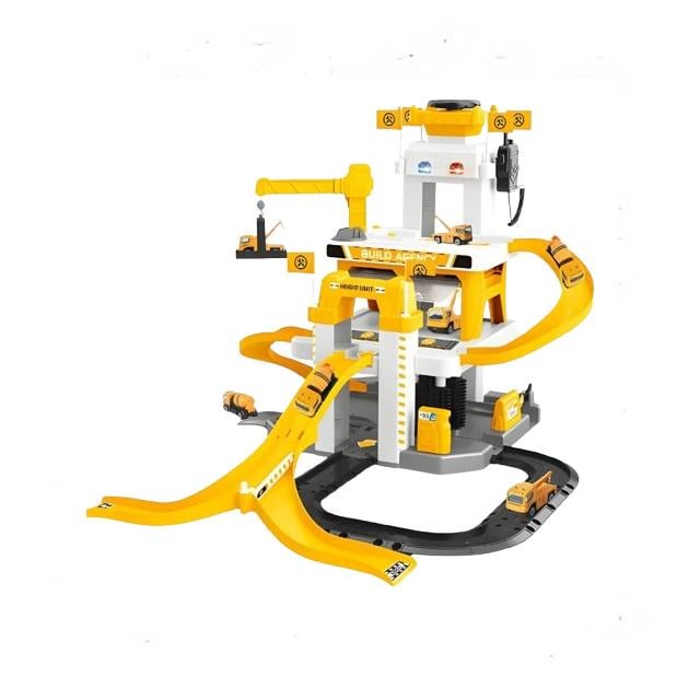 Парковка детская трек 53 детали/3 металлопластиковые машинки/вертолет/звуки/подсветка/микрофон/лифт Yellow (160679)