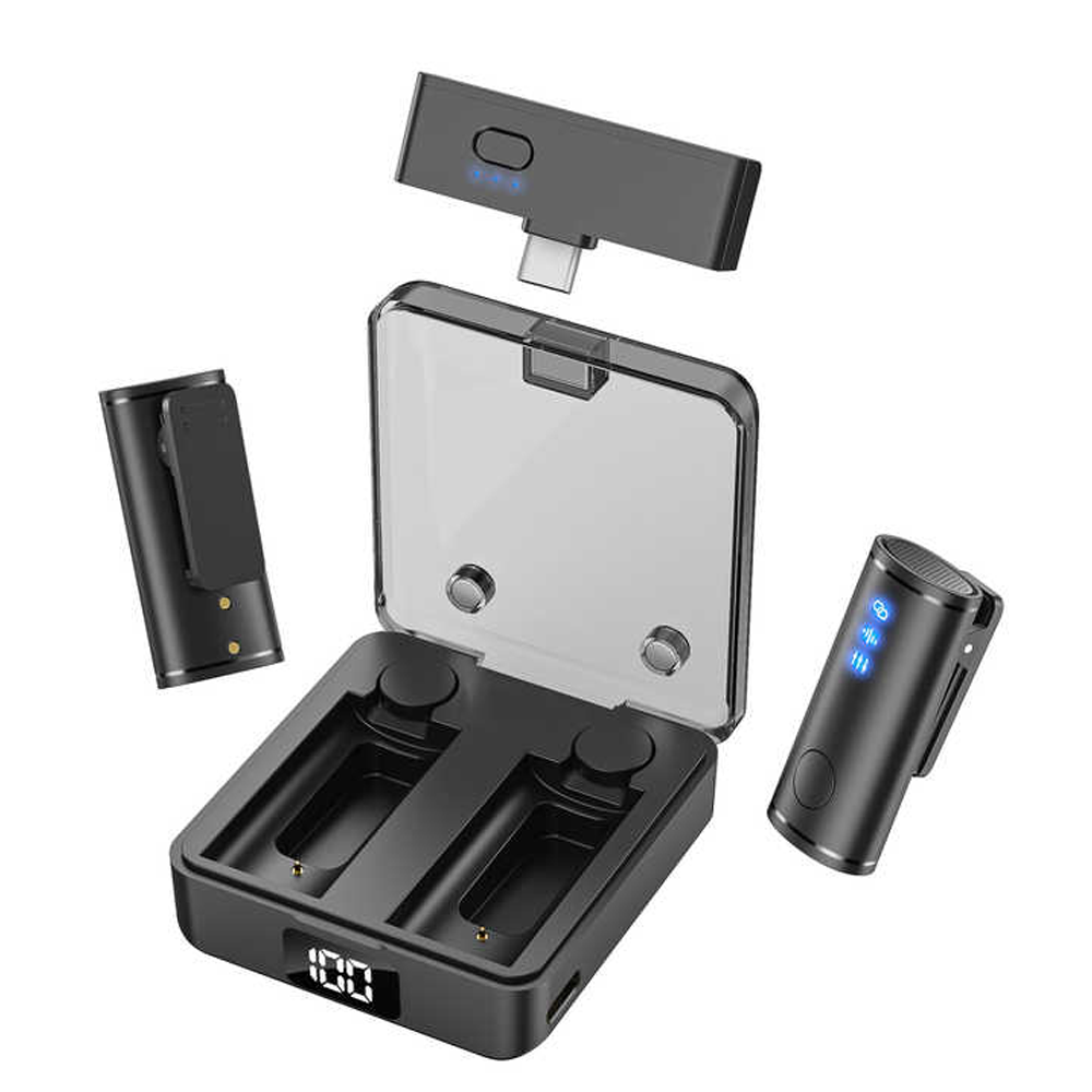 Микрофон петличный беспроводной Savetek M5S 2в1 для телефонов Android и iPhone 15/16 Type-C adapter Черный - фото 3