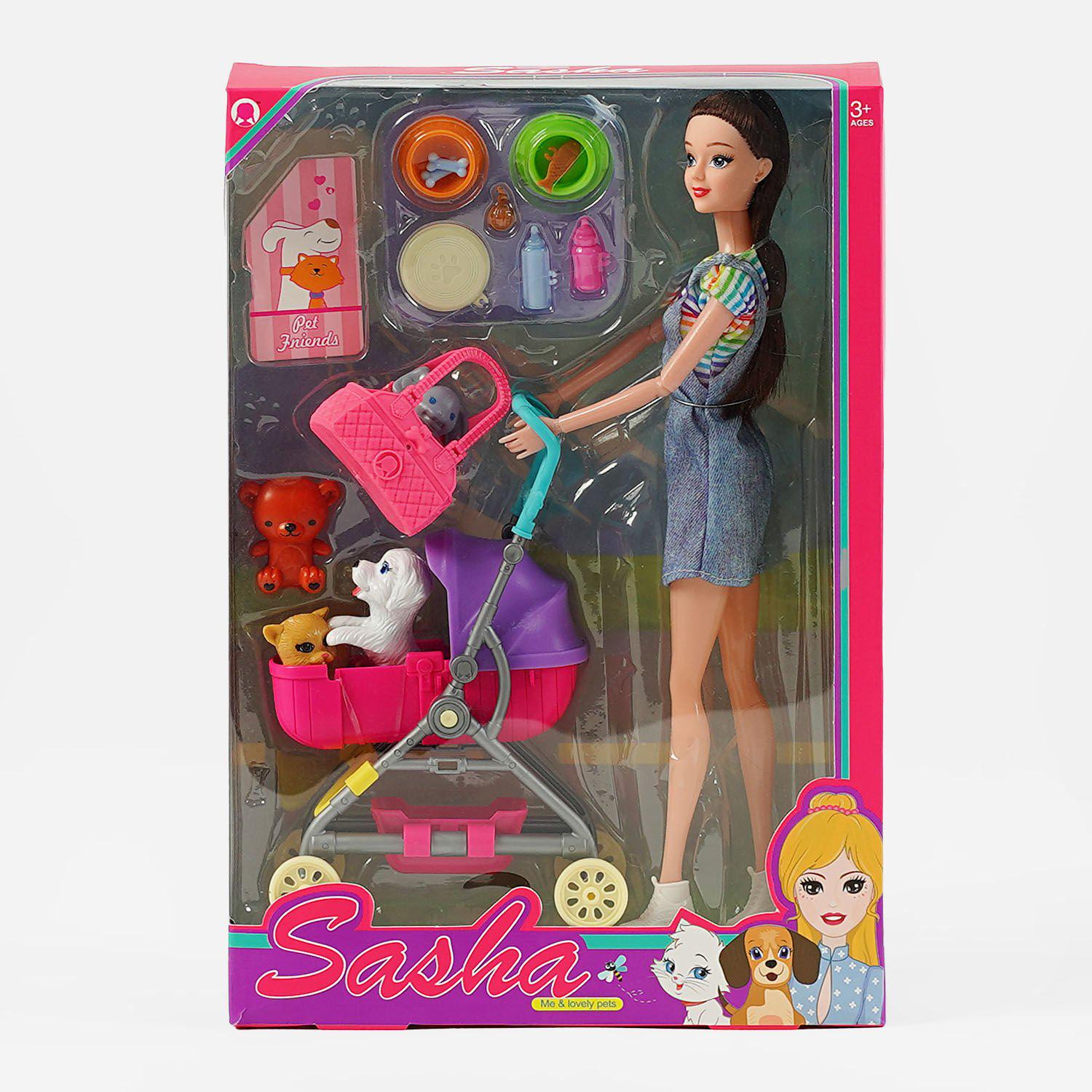 Лялька шарнірна Sasha з тваринами та коляскою (51820)