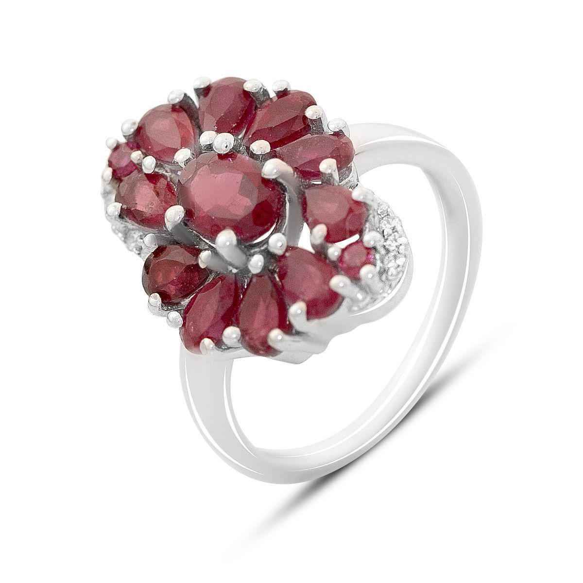 Кольцо серебряное Tiva с натуральным рубином и фианитами 5,075 ct 4,91 г р. 18 (2165194)