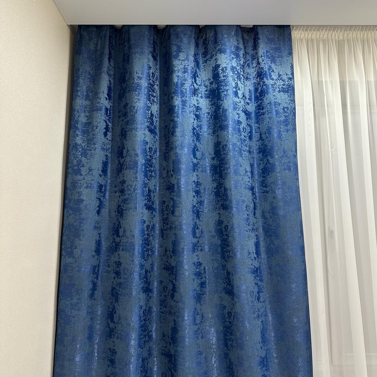 Штори жакардові з мармуровим візерунком середнє затемнення 1,5x2,7 м 2 шт. Синій (К1039-27) - фото 6 Штори жакардові з мармуровим візерунком середнє затемнення 1,5x2,7 м 2 шт. Синій (К1039-27) - фото 6