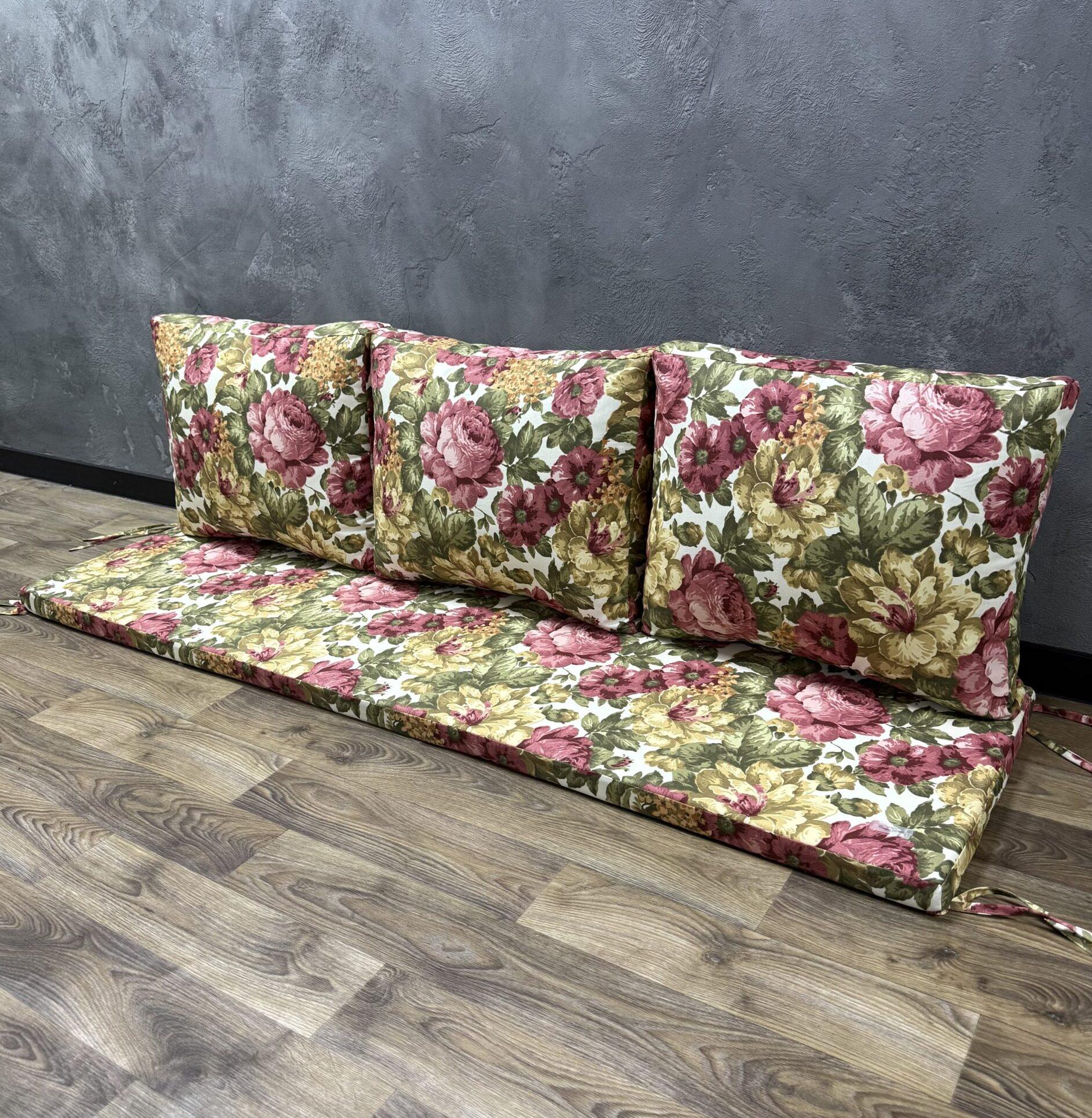 Комплект матрац з подушками Comfort Home Autumn flowers на піддони/гойдалки/каркаси/садові меблі панама 120х60х40х8 см
