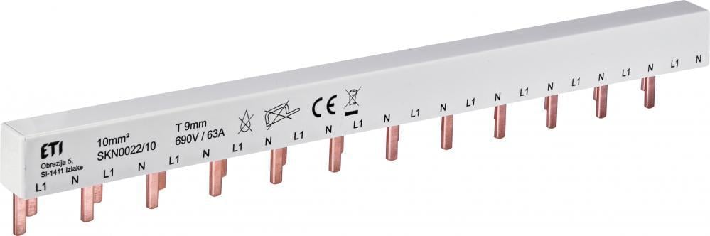 Шина сполучна ETI IZ-SKN0022/10 1P+N 63А тип PIN штир 12 модулів 10 мм2 22 см (2921148)