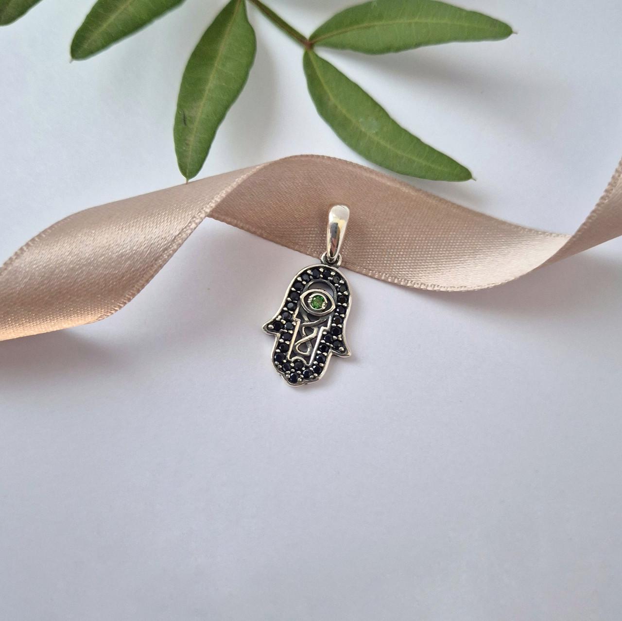 Подвеска оберег талисман рука фатимы в камнях серебро 925 пробы черненное 1,93 г (3646п)