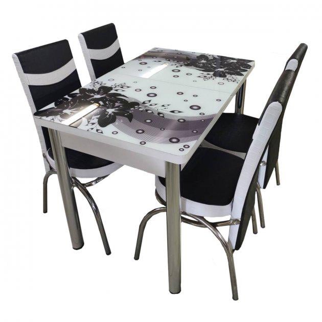 Комплект кухонних меблів Квітка стіл ДСП/загартоване скло/4 стільці