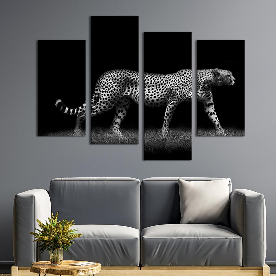 Модульная картина из четырех частей на холсте интерьерная картина Грациозный леопард 129x90 см (147-42)
