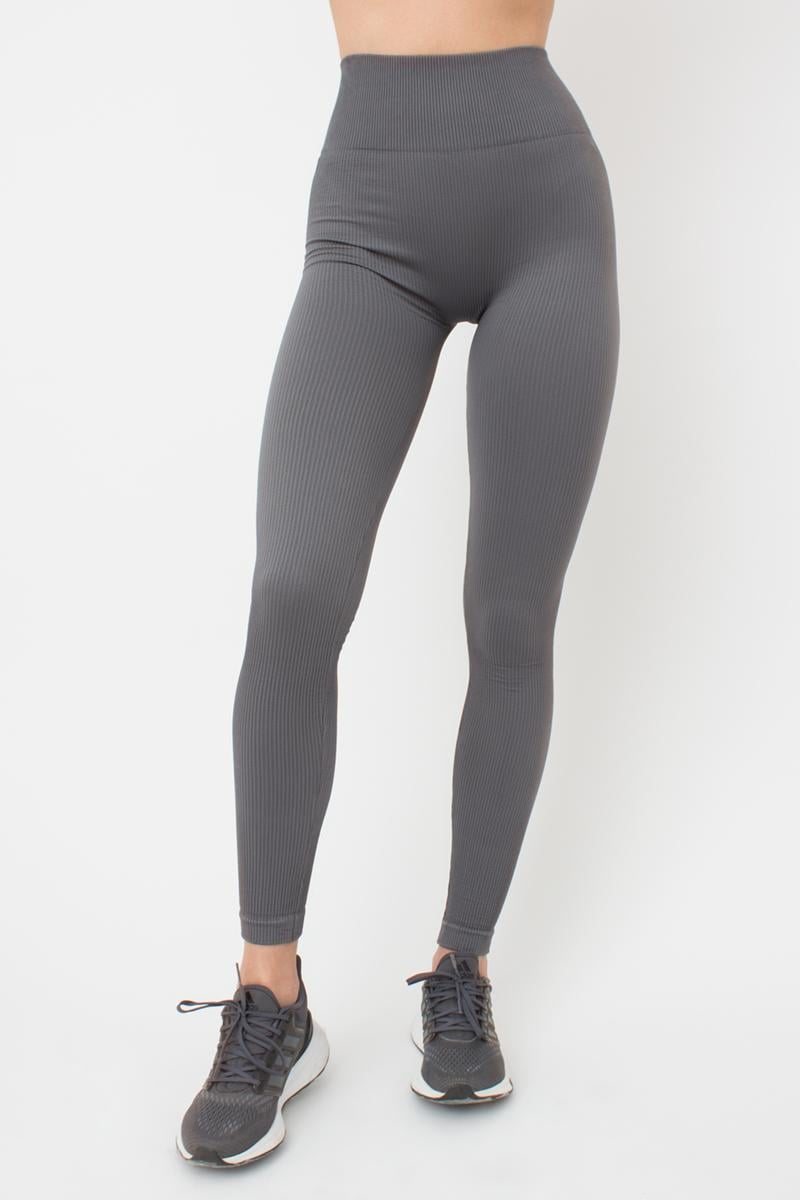 Леггинсы женские спортивные Giulia LEGGINGS RIB в рубчик с модельным швом S/M Grey-poppy seed (4823116913356)