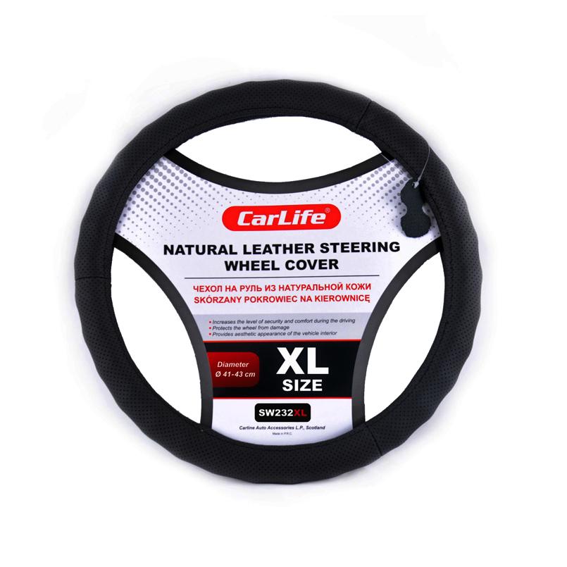 Чехол на руль CarLife кожаный 41-43 см Черный (SW232XL)