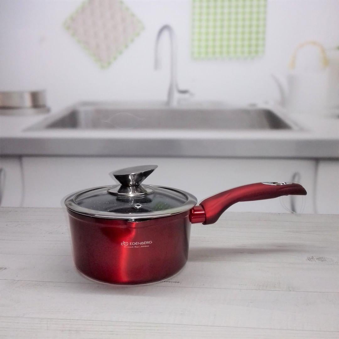 Ковш со стеклянной крышкой Edenberg мраморное антипригарное покрытие 1,5 л (EB-7407)