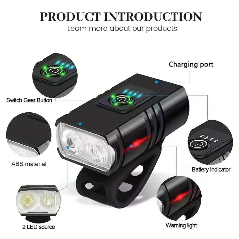 Ліхтар велосипедний світлодіодний акумуляторний USB-зарядка 6 режимів Чорний (2775942041) - фото 3