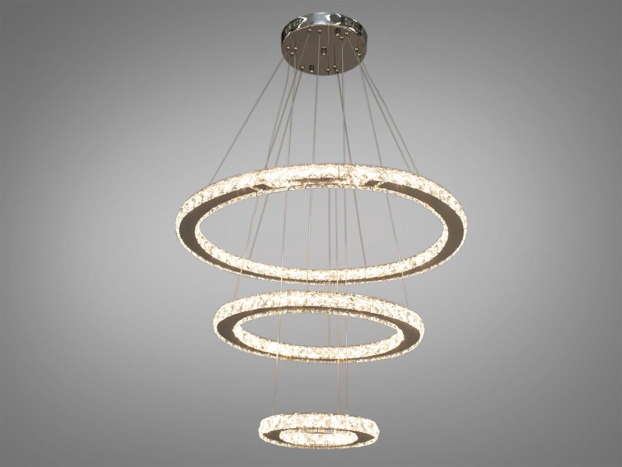 Хрустальная LED люстра-подвес для зала, цвет хром, 80W на 12м2 7201W-650+450+250HR-LS