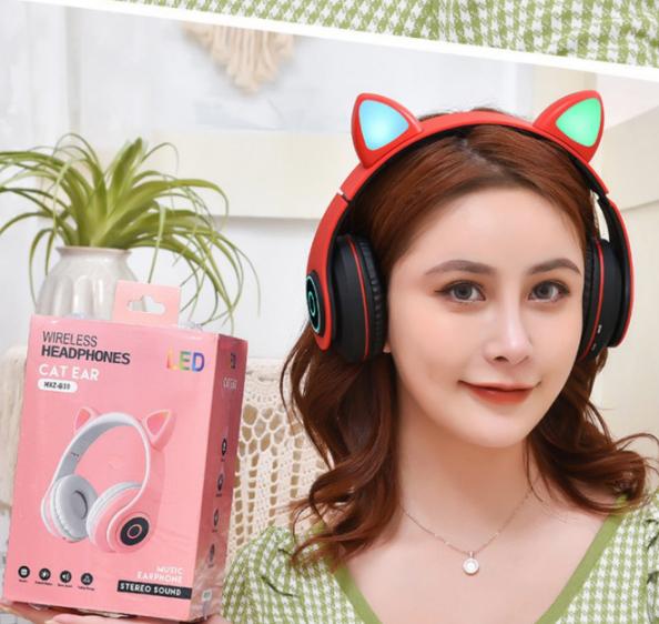 Беспроводные наушники CXT-B39 Cat Ear с ушками Bluetooth и LED подсветкой Красный - фото 3