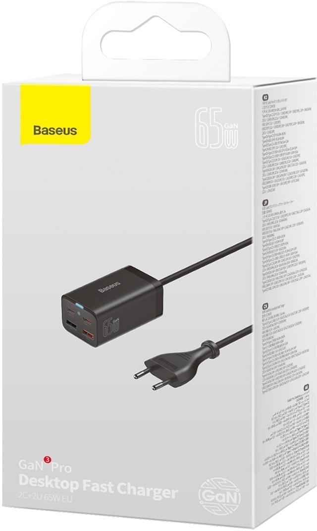 Зарядное устройство Baseus 65W GaN3 Pro Desktop Fast Charger QC4.0+PD3.0 2USB+2Type-C 3A с кабелем Baseus Type-C to Type-C 100W 20V/5A 1 м Black (CCGP040101) - фото 14