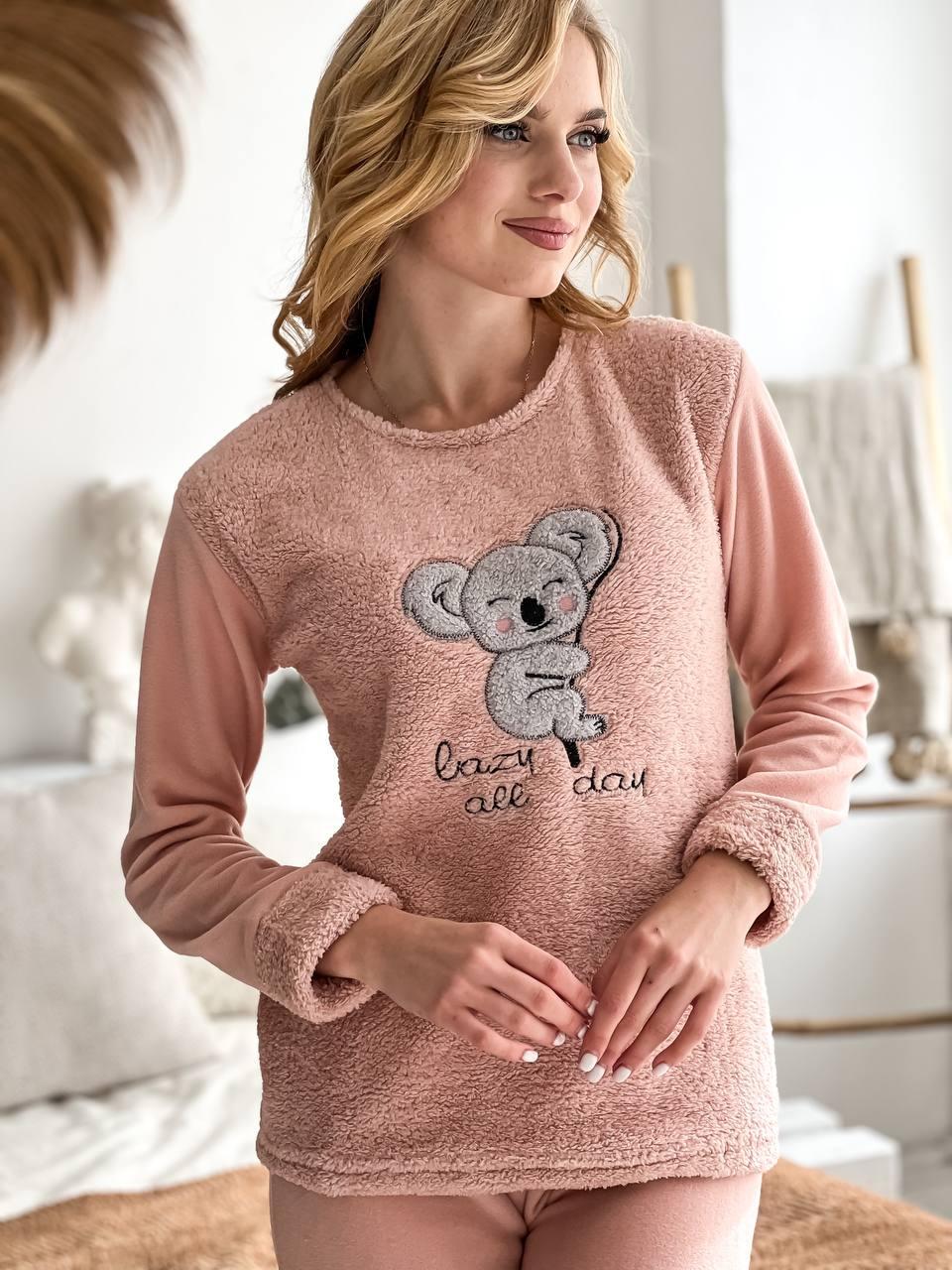 Пижама женская DO2186 на флисе с принтом XL Персиковый - фото 10