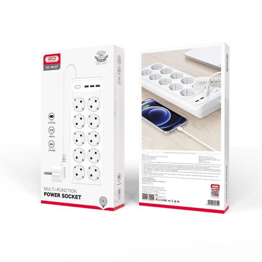Мережевий подовжувач Xo WL07 10AC/3USB/3,1A 2 м White - фото 2 Мережевий подовжувач Xo WL07 10AC/3USB/3,1A 2 м White - фото 2