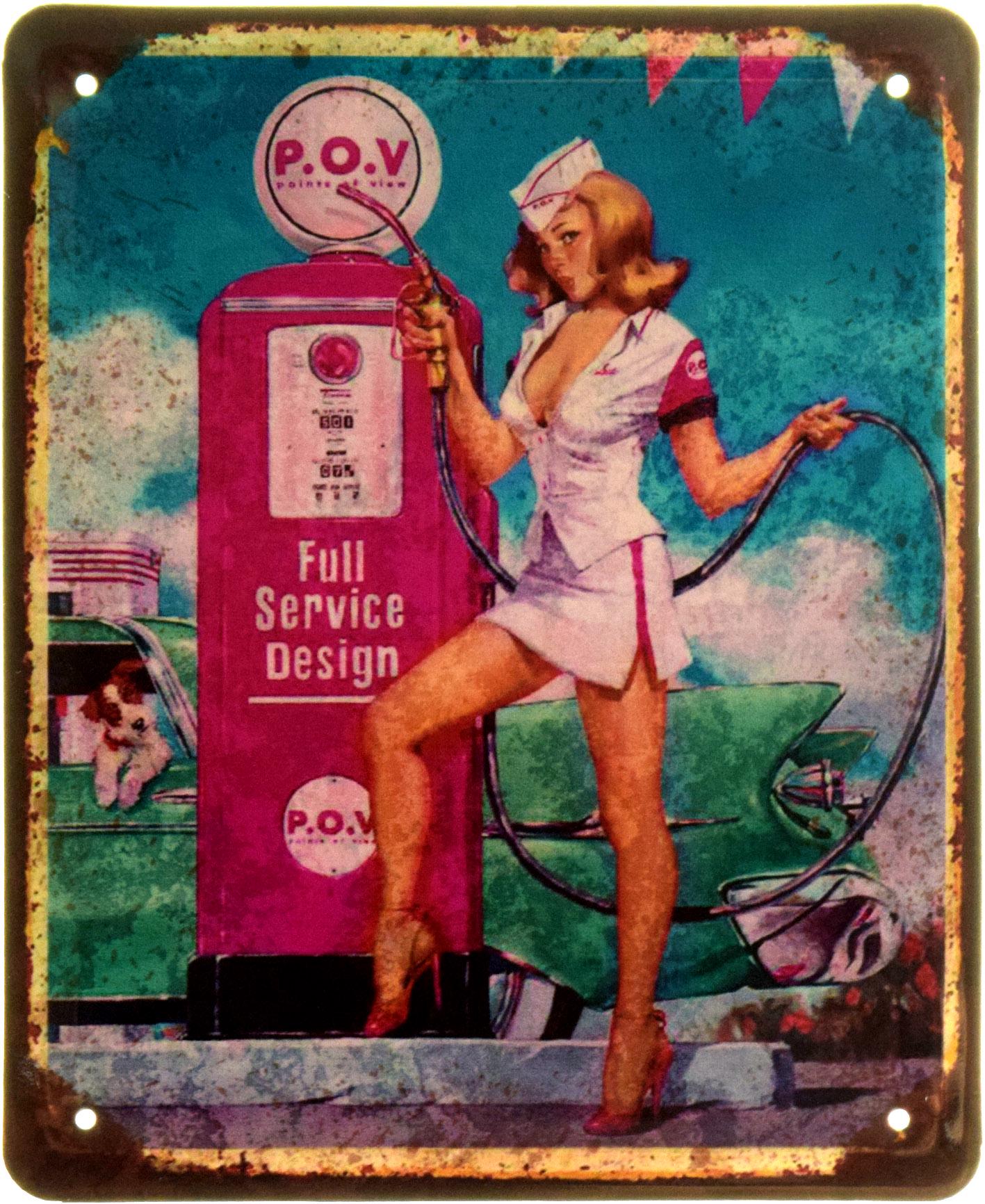 Табличка металлическая "АЗС Pin Up" 18x22 см (ms-103918)