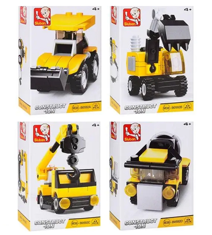 Конструктор Sluban Строительная техника 4 вида в упаковке 161 дет.