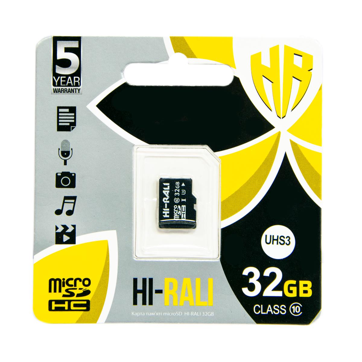 Карта пам'яті Hi-Rali MicroSDHC UHS-3 Class 10 32 GB (1008930-Black)