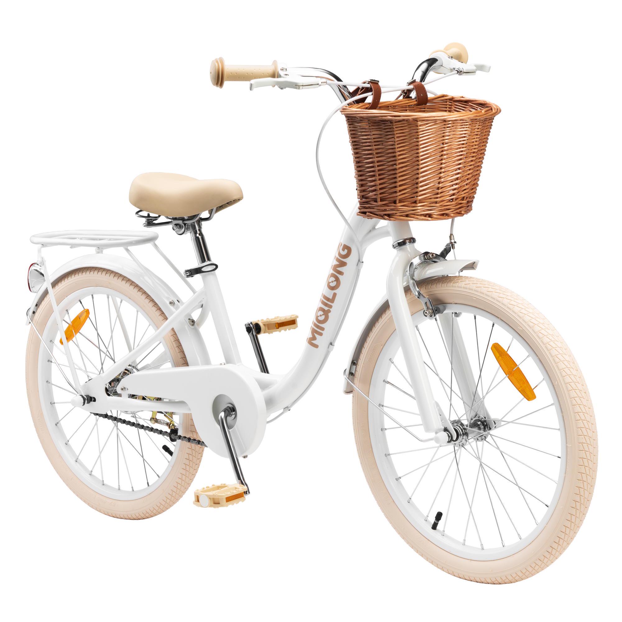 Детский велосипед Miqilong LS 20" с корзиной из натурального ротанга Белый (RBB-LS20-PEARL)