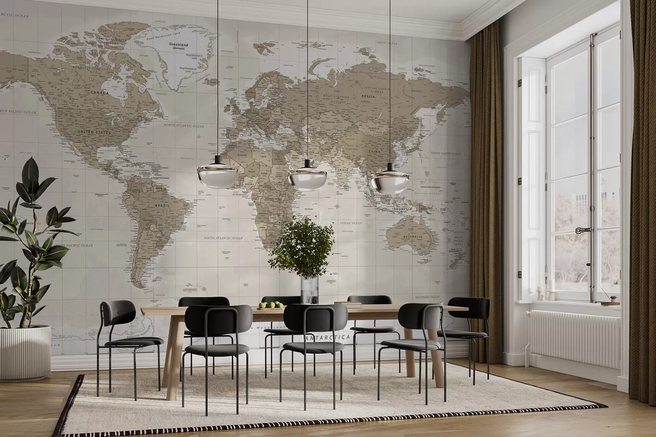 Фотообои флизелиновые Styleo Карта мира в Loft стиле u97342 350х270 см Бежево-коричневый