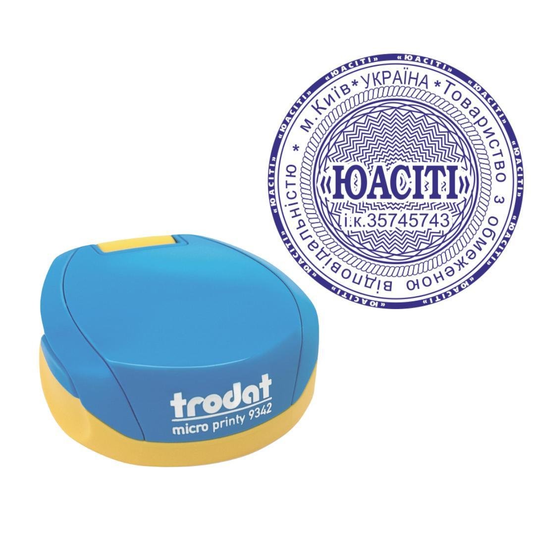 Печать ТОВ на карманном оснащении Trodat Micro Printy 9342 d 42 мм Сине-желтый (ООО11/9342/BY)