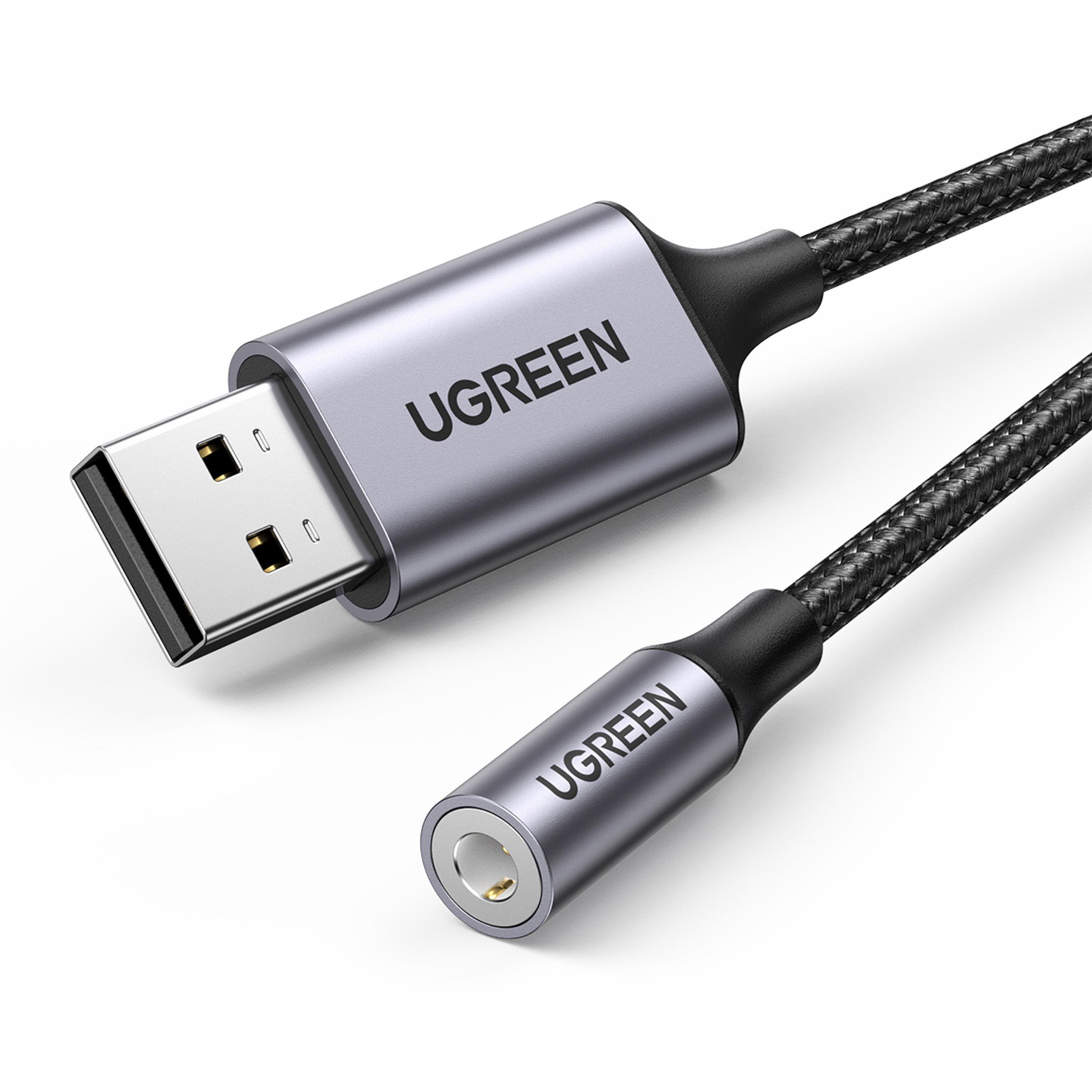 Звукова карта з підтримкою мікрофону UGREEN USB-3,5 мм minijack 24 біт/96 кГц TRRS AUX 4-піновий металевий Чорний (30757)