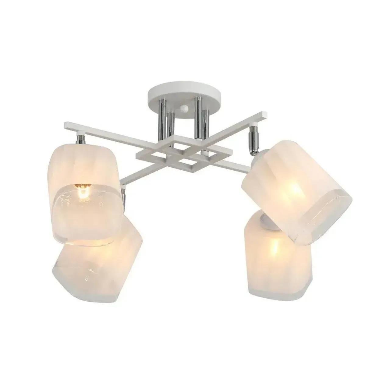 Люстра стельова Sirius G 07472/4 Matte White+C на чотири скляні плафони під лампу Е27 IP20 Білий/Хром (00000139833)