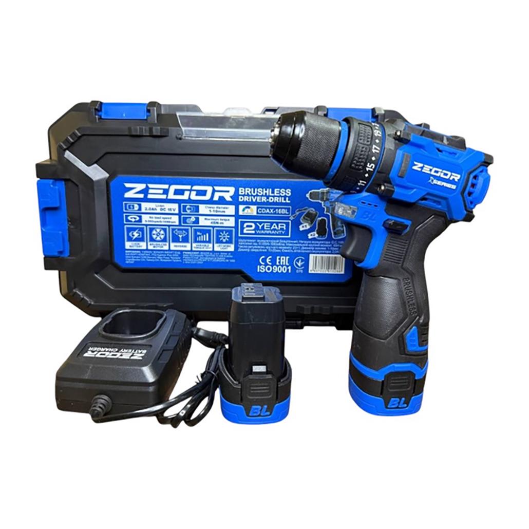 Шуруповерт аккумуляторный бесщеточный Zegor CDAX-16BL/16В/45 Нм/две скорости/2 батареи 16 В 2 Ач/реверс/подсветка/кейс Шуруповерт аккумуляторный бесщеточный Zegor CDAX-16BL/16В/45 Нм/две скорости/2 батареи 16 В 2 Ач/реверс/подсветка/кейс
