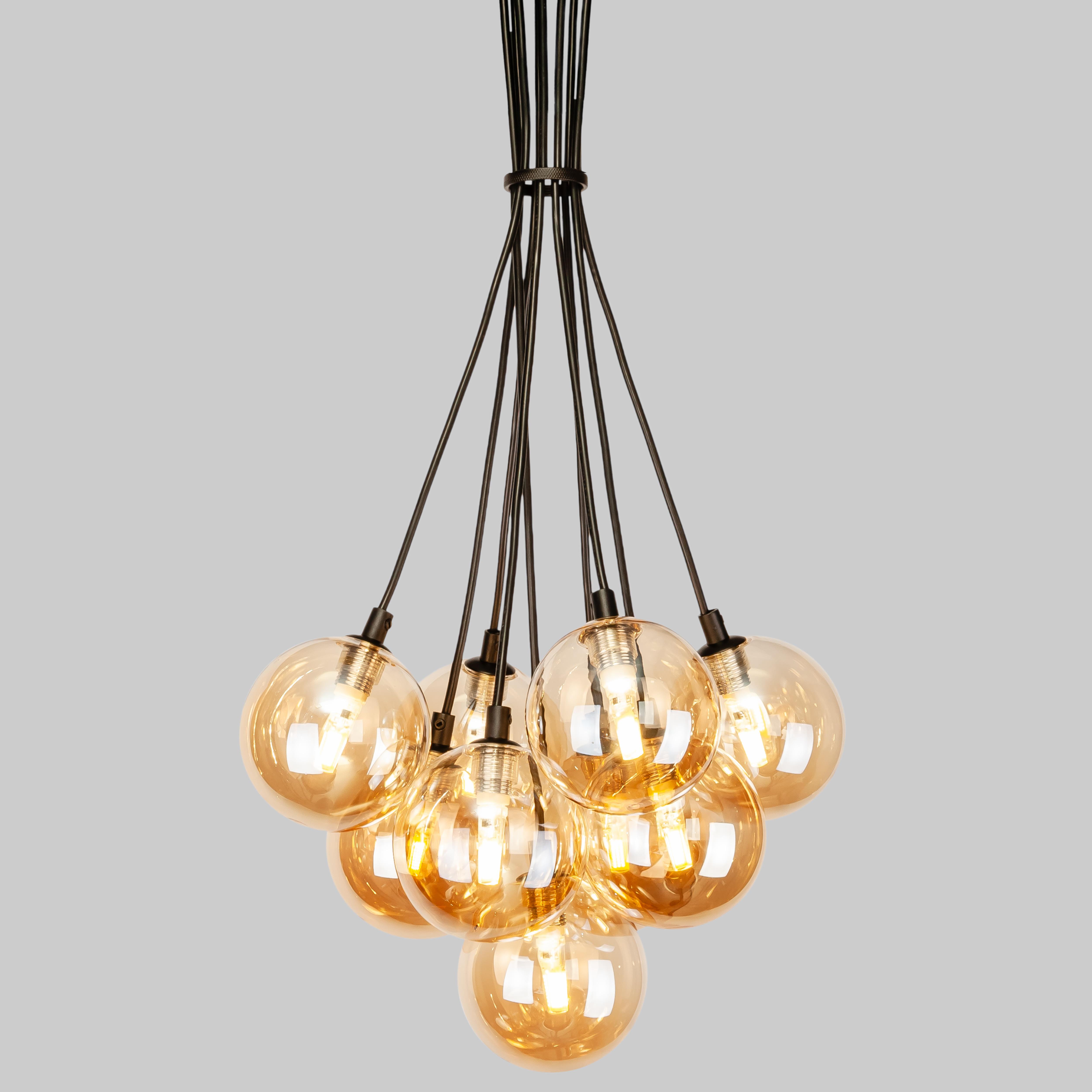 Люстра подвесная Пучок с кофейными плафонами на 9 ламп Черный (61-P100F-9 BK+BR)