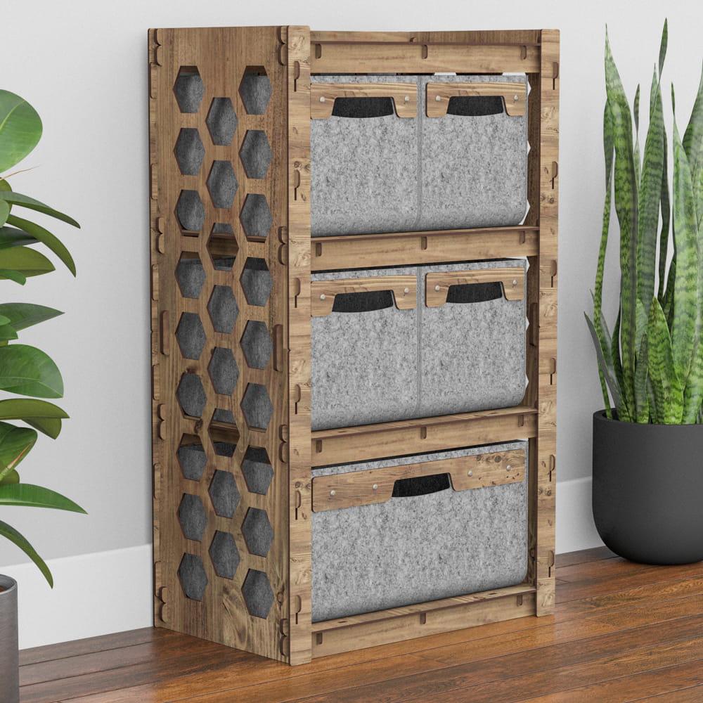 Комод в спальню из дерева Hexagonica Honeycomb на 5 ящиков серые корзины 900х528х345 мм (111341) Комод в спальню из дерева Hexagonica Honeycomb на 5 ящиков серые корзины 900х528х345 мм (111341)