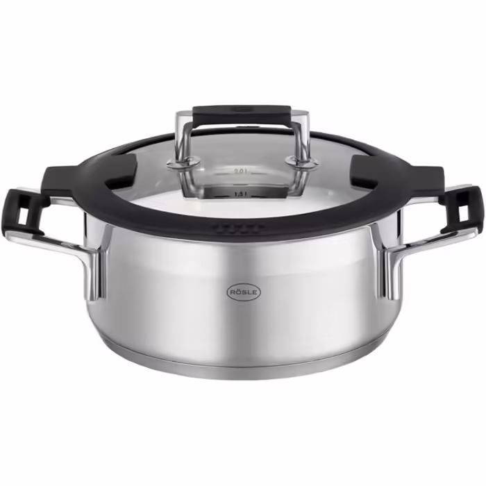 Жаровня Rosle с крышкой Silence Pro 20 см 2,9 л Серебристый/Черный/Прозрачный
