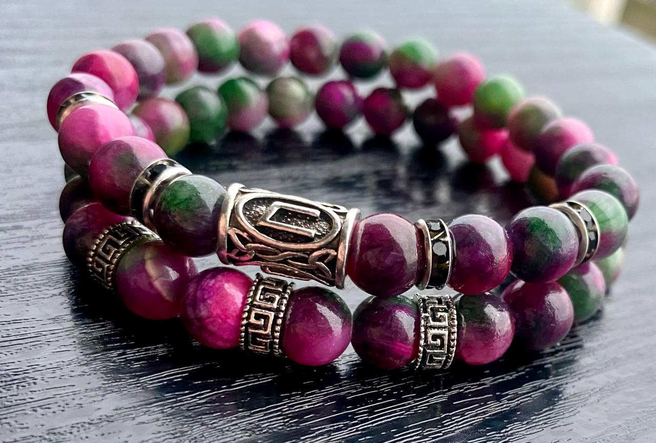 Браслет LITAURS из натурального камня турмалин d 10 мм и металлическими вставками 2 шт. М 15-17 см (241209)