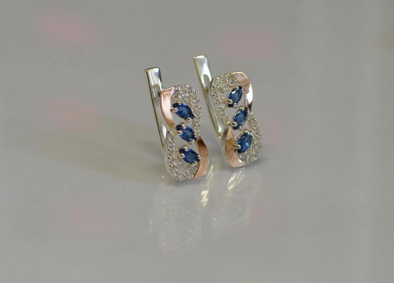 Серебряные серьги Sil с золотыми пластинами 120s-13 Танзанит (Sil-811)