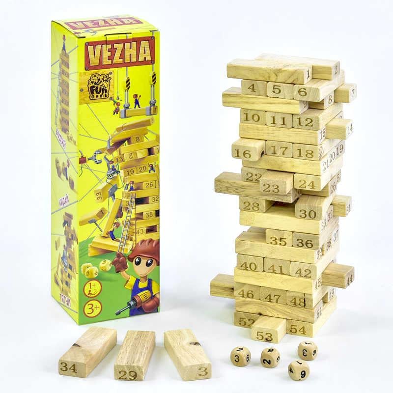 Игра настольная Вежа 54 детали 4 кубика (7358)