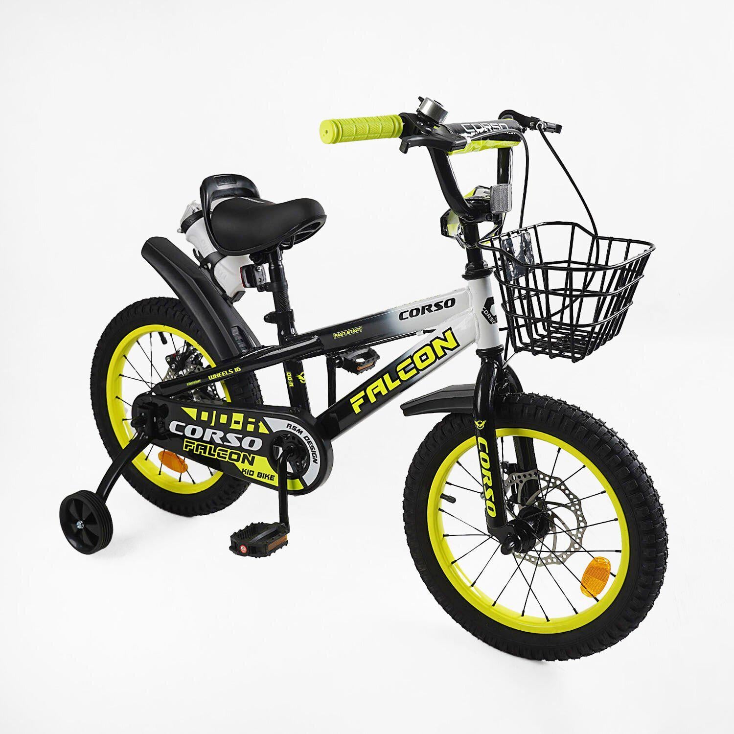 Велосипед двоколісний дитячий Corso Falcon 16" з кошиком Жовтий