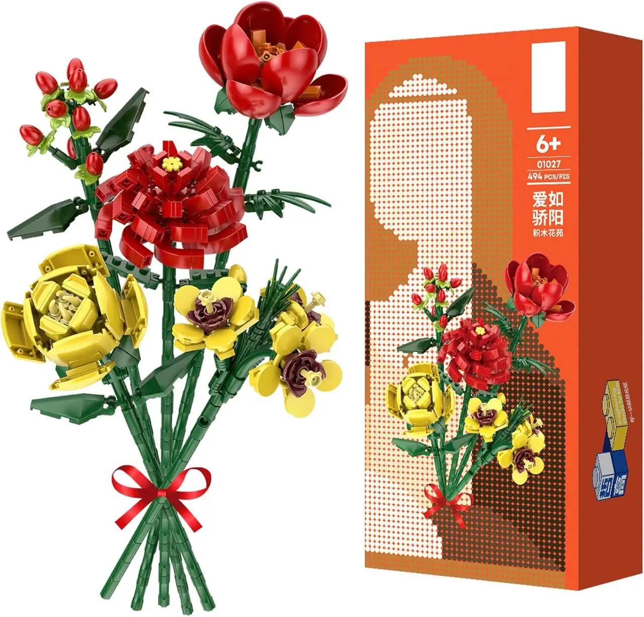 Конструктор интерьерный Букет цветов с красными и желтыми цветами 494 дет. - фото 7