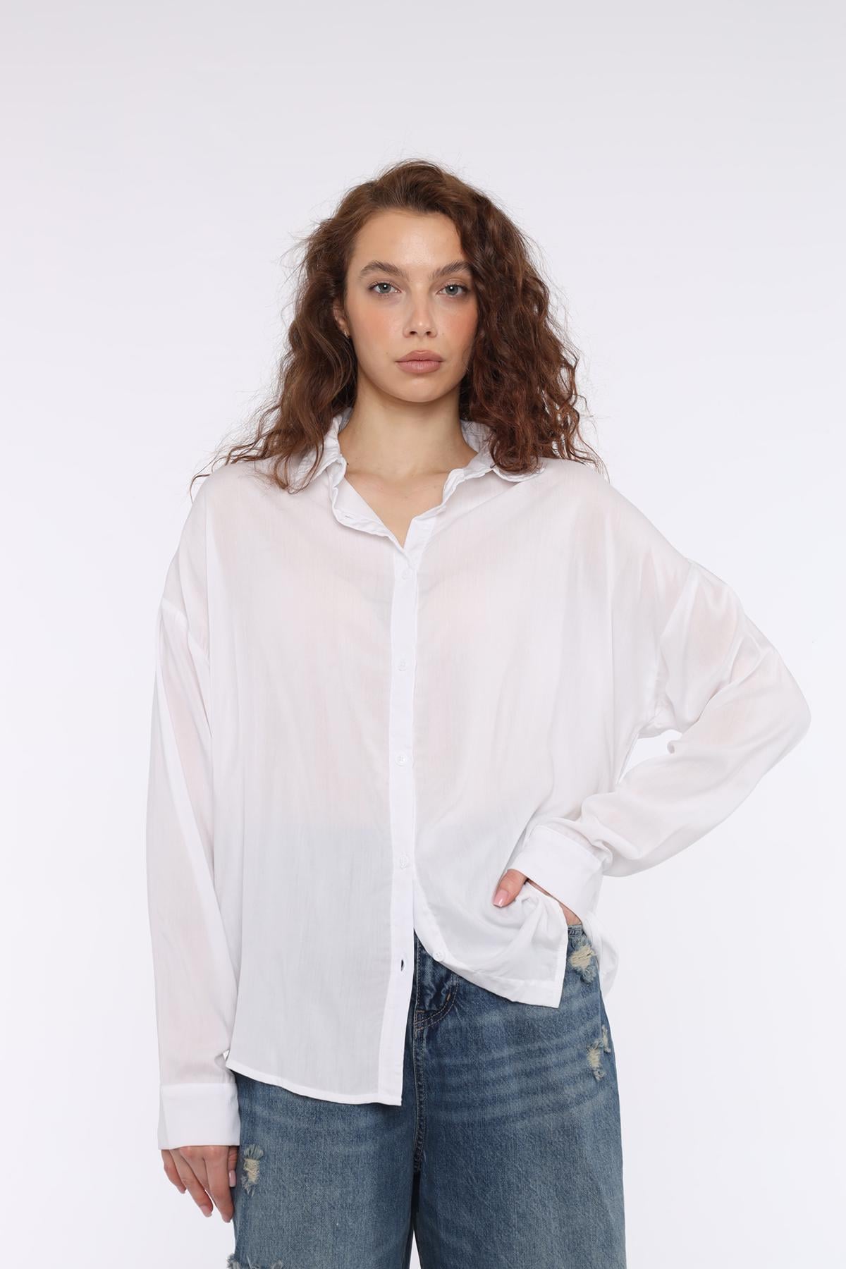 Рубашка женская с длинным рукавом Yuki ЦБ-00290015 р. 50 Белый (35965022)