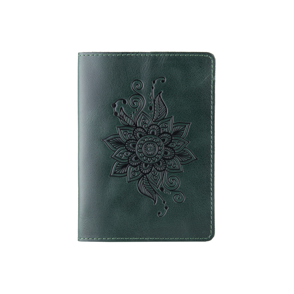 Обложка для паспорта с художественным тиснением Mehendi Classic Зеленый (PC-01-C19-5406-T006)